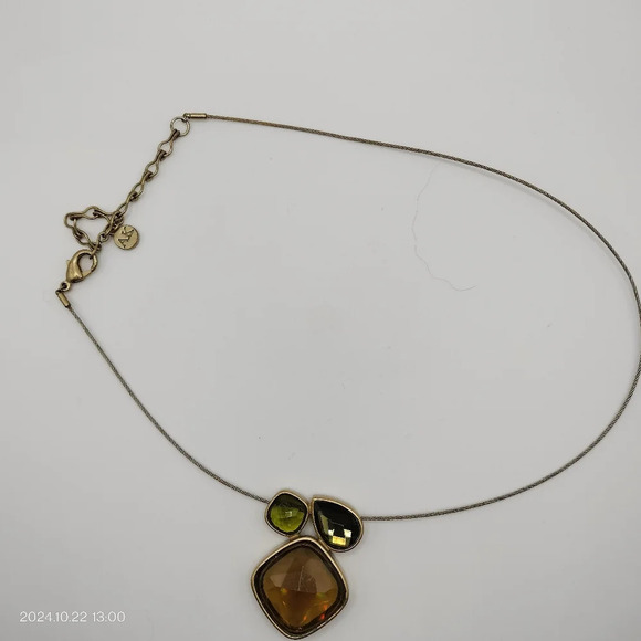 AK Anne Klein Gold-Tone Wire Chain Multi-Stone Necklace pendant adjustable - Picture 1 of 6